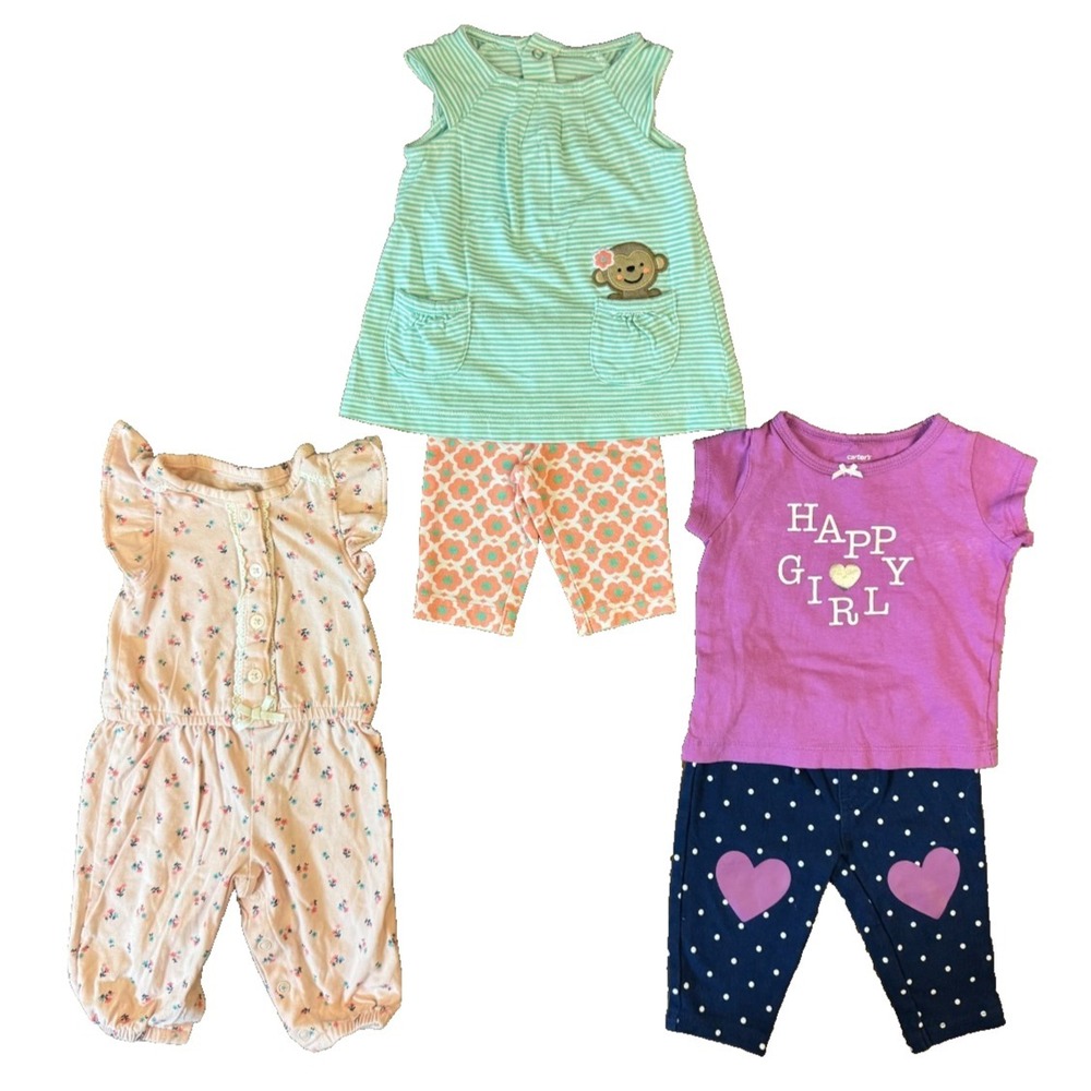 Carters Baby Girl 3 Months Outfits Pants Shirts Romper Clothes Lot Monkey Happy